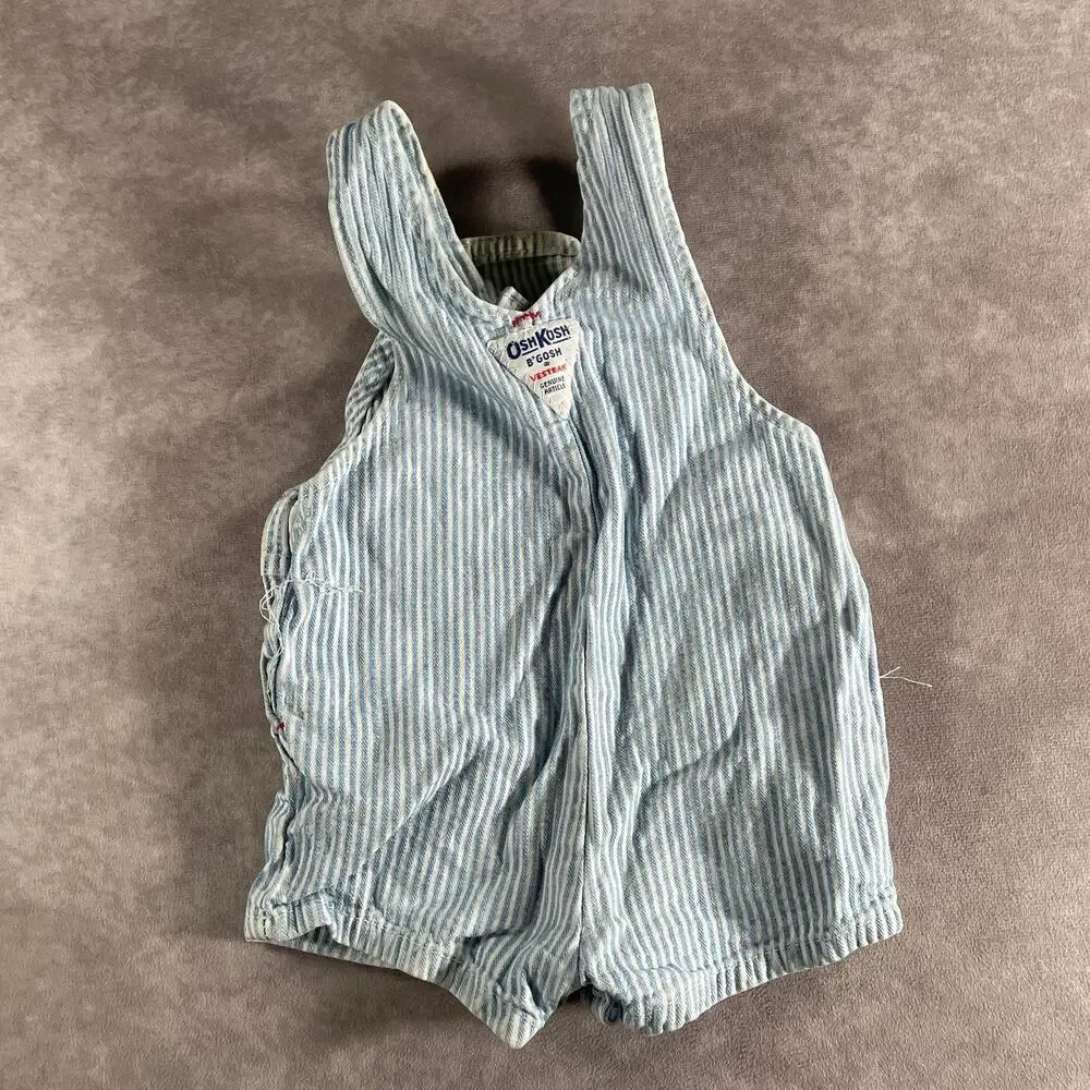 90s OshKosh B'Gosh Shortalls Overalls Hickory Stripe Denim 100% Cotton 6 Months